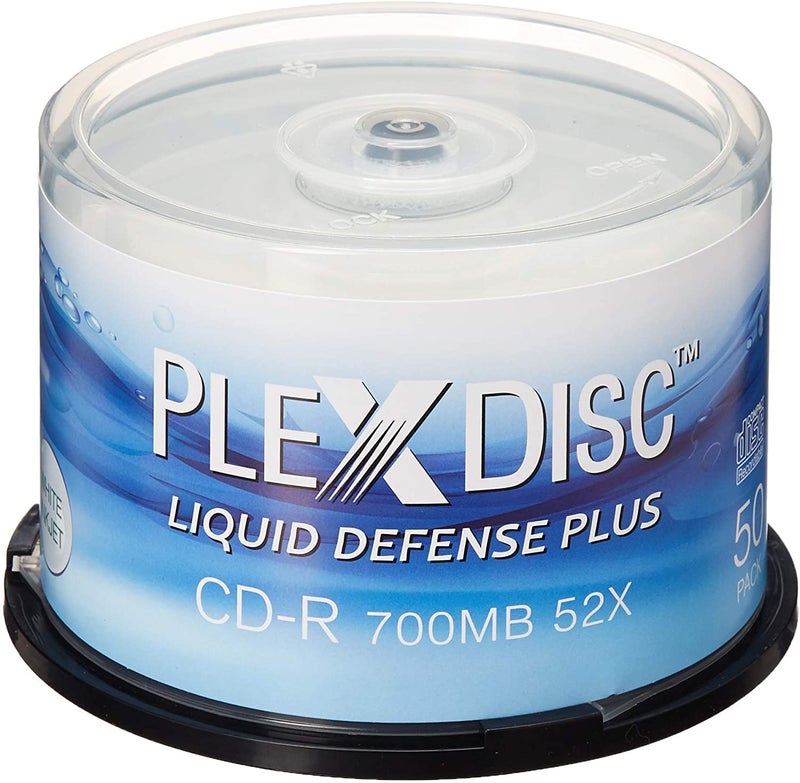 PlexDisc Water Resistant Glossy White Inkjet Printable CD-R 52x 700MB 80 Min, 50 Disc Spindle - Image 1